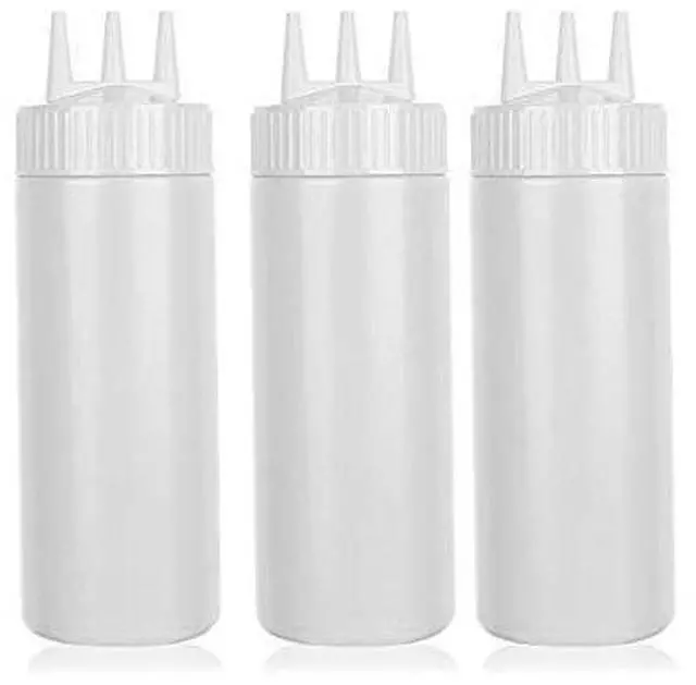 Main image of 3pcs Seasoning Bottles - 3 Hole Squeeze for Ketchup, Mustard, Dressing, Salad or Sauce (16oz, White)