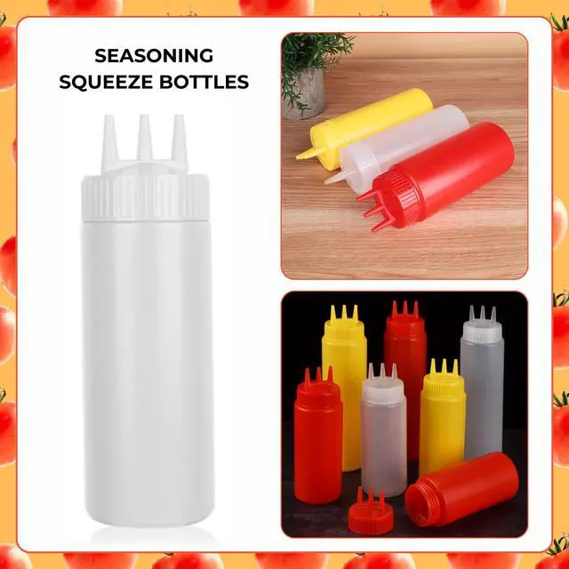 Alt view image 3 of 7 - 3pcs Seasoning Bottles - 3 Hole Squeeze for Ketchup, Mustard, Dressing, Salad or Sauce (16oz, White)