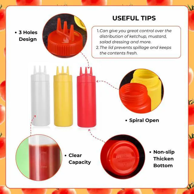 Alt view image 5 of 7 - 3pcs Seasoning Bottles - 3 Hole Squeeze for Ketchup, Mustard, Dressing, Salad or Sauce (16oz, White)