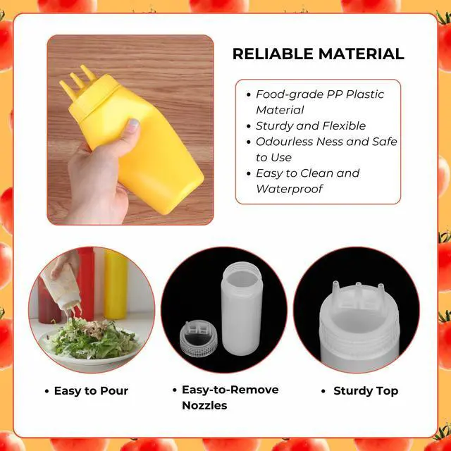 Alt view image 6 of 7 - 3pcs Seasoning Bottles - 3 Hole Squeeze for Ketchup, Mustard, Dressing, Salad or Sauce (16oz, White)
