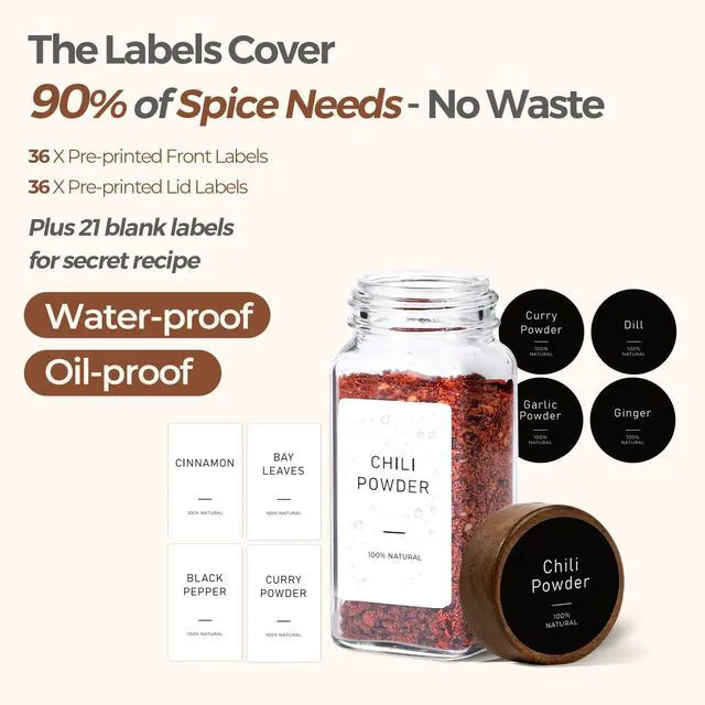 Alt view image 6 of 7 - 24Pcs (4Oz) Glass Spice Jars with Label, Airtight Seasoning Containers with Lid for Home Cooks to Organizing Herbs, Sugar, Pepper, Salt, Glass Spice Bottles Organize Cabinet & Drawer