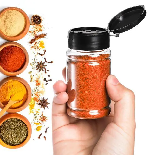 Alt view image 4 of 7 - 36 Pack 2.7 Oz Small Plastic Spice Bottles with Black Shaker Lids and Labels, Empty Plastic Jars with Lids, Seasoning Shaker Containers for Travel, Camping, Glitter, Gift, Party Favors - Clear