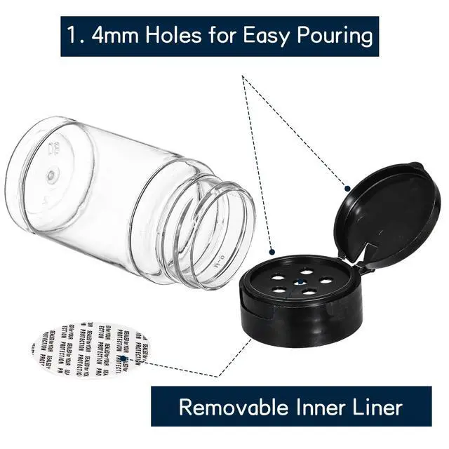 Alt view image 3 of 7 - 36 Pack 2.7 Oz Small Plastic Spice Bottles with Black Shaker Lids and Labels, Empty Plastic Jars with Lids, Seasoning Shaker Containers for Travel, Camping, Glitter, Gift, Party Favors - Clear