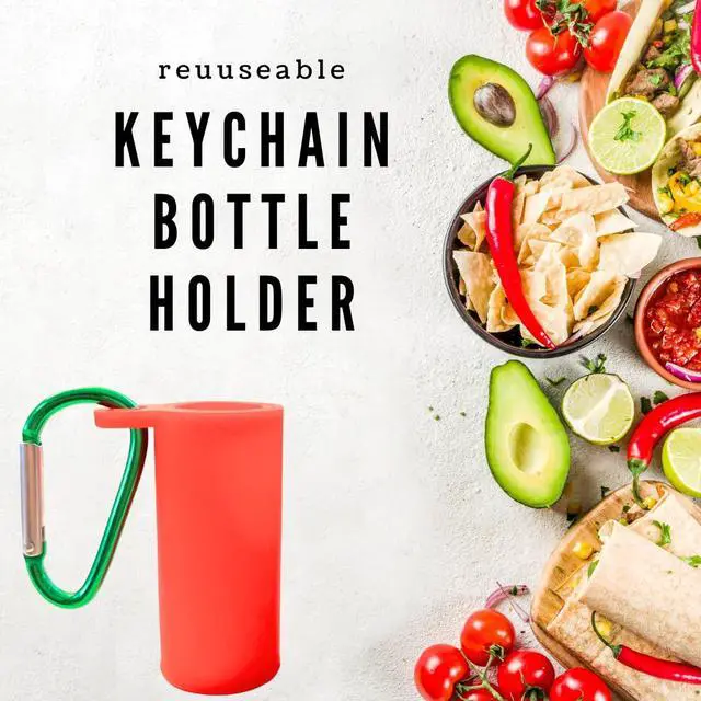 Alt view image 5 of 5 - Portable 0.35oz Tajín Seasoning Bottle | On-the-Go Chili-Lime Flavor Enhancer Silicone Keychain Holder with Carabiner | Mini Travel Spice Kit (5 Pack)