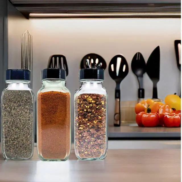 Alt view image 6 of 7 - Glass Spice Jars with Shaker Lids - Spice Jars 16 oz for Food Storage, Spice Containers for Kitchen Organization and Storage, Bottles for Spices (Black - 16 Ounce 3 pack)