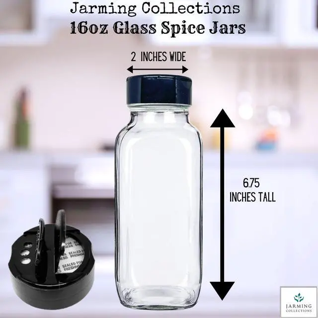Alt view image 4 of 7 - Glass Spice Jars with Shaker Lids - Spice Jars 16 oz for Food Storage, Spice Containers for Kitchen Organization and Storage, Bottles for Spices (Black - 16 Ounce 3 pack)