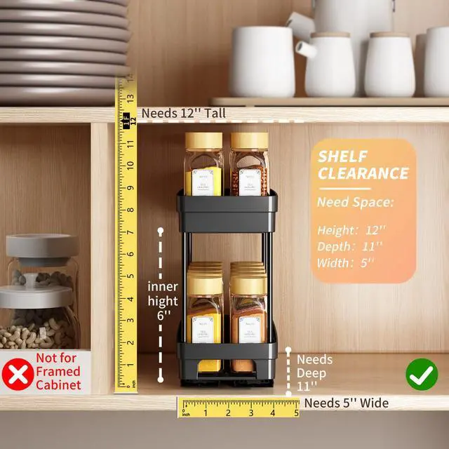 Alt view image 3 of 7 - Pull Out Spice Rack Organizer for Cabinet, 3 Packs Slide Out Spice Racks Organizer, Spice Cabinet Organizers, Cabinet Size Need:12'' Highx11'' Deepx5'' Wide,Each Tier Hold 10 Spice Jar - 2 Tier, Black