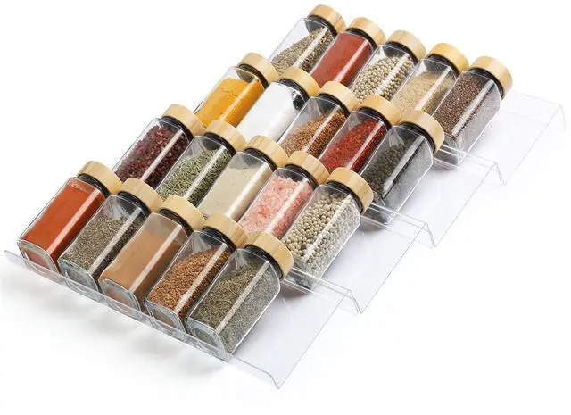 Main image of Spice Drawer Organizer 4 Tier, Acrylic Seasoning Organizer Rack, Clear Spice Rack Tray, Kitchen Seasoning Jars Drawers Insert (Jars Not Included/Expandable From 9" to 18")