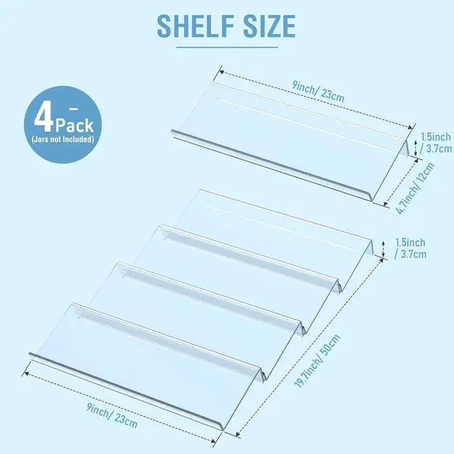 Alt view image 2 of 7 - Spice Drawer Organizer 4 Tier, Acrylic Seasoning Organizer Rack, Clear Spice Rack Tray, Kitchen Seasoning Jars Drawers Insert (Jars Not Included/Expandable From 9" to 18")