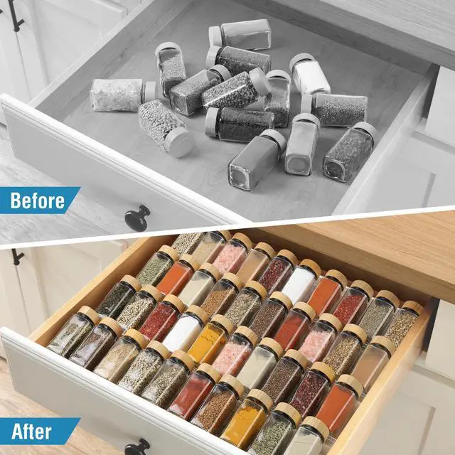 Alt view image 3 of 7 - Spice Drawer Organizer 4 Tier, Acrylic Seasoning Organizer Rack, Clear Spice Rack Tray, Kitchen Seasoning Jars Drawers Insert (Jars Not Included/Expandable From 9" to 18")
