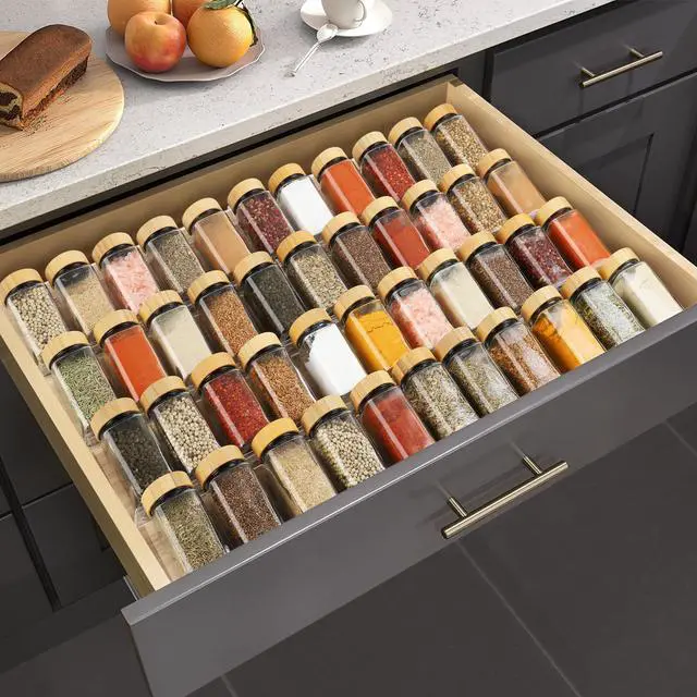 Alt view image 5 of 7 - Spice Drawer Organizer 4 Tier, Acrylic Seasoning Organizer Rack, Clear Spice Rack Tray, Kitchen Seasoning Jars Drawers Insert (Jars Not Included/Expandable From 9" to 18")