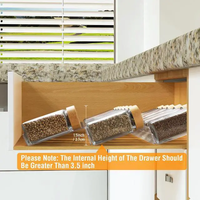 Alt view image 4 of 7 - Spice Drawer Organizer 4 Tier, Acrylic Seasoning Organizer Rack, Clear Spice Rack Tray, Kitchen Seasoning Jars Drawers Insert (Jars Not Included/Expandable From 9" to 18")