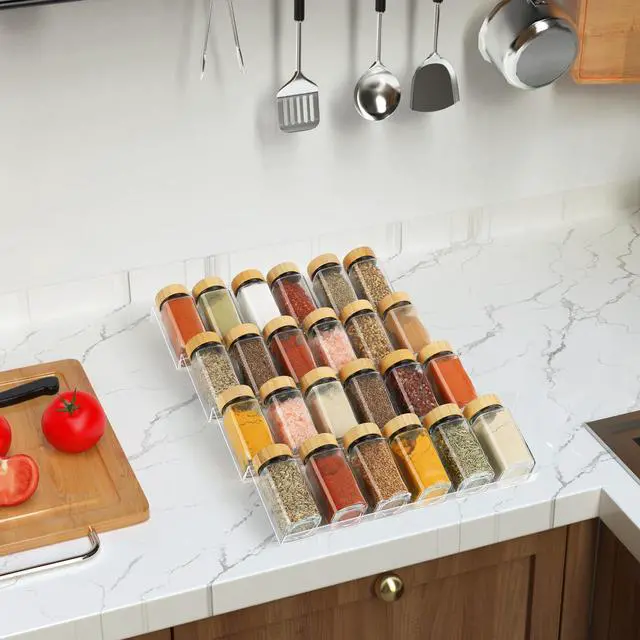 Alt view image 7 of 7 - Spice Drawer Organizer 4 Tier, Acrylic Seasoning Organizer Rack, Clear Spice Rack Tray, Kitchen Seasoning Jars Drawers Insert (Jars Not Included/Expandable From 9" to 18")