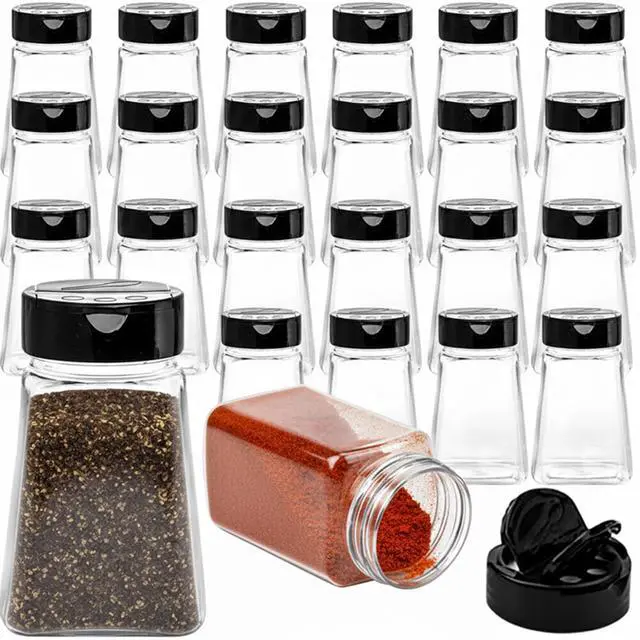 Main image of 24 Pack 9 Oz Plastic Spice Jars with Black Cap, Reusable Seasoning Containers Bottles for Kitchen Organization, Clear Plastic Spice Container with Shaker Lids for Spices Powders Herbs
