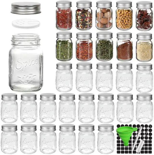 Main image of 30 Pack 4oz Round Glass Spice Jars with Shaker Lids & Metal Caps