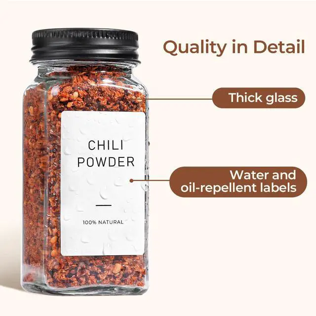 Alt view image 4 of 7 - 15Pcs 4oz Glass Spice Jars with Shaker Lids, 93 Labels, a Handy Funnel, a Pepper Grinder, Empty Spice Containers and Square Spice Bottles for Kitchen and Seasoning