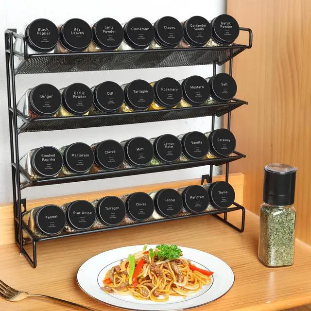 Alt view image 7 of 7 - 15Pcs 4oz Glass Spice Jars with Shaker Lids, 93 Labels, a Handy Funnel, a Pepper Grinder, Empty Spice Containers and Square Spice Bottles for Kitchen and Seasoning