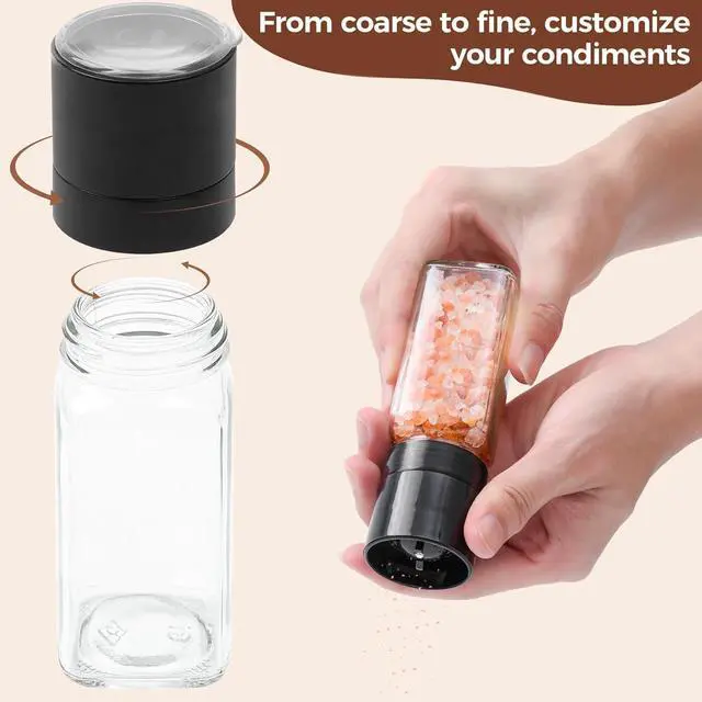 Alt view image 6 of 7 - 15Pcs 4oz Glass Spice Jars with Shaker Lids, 93 Labels, a Handy Funnel, a Pepper Grinder, Empty Spice Containers and Square Spice Bottles for Kitchen and Seasoning