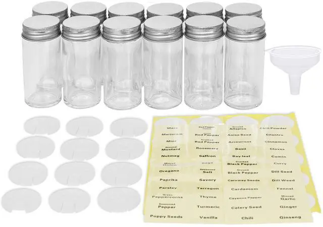 Alt view image 2 of 4 - 12-Pack 3 oz Glass Spice Jars, Round Bottles with Shaker Lids, Funnel and Labels for Seasoning & Storage