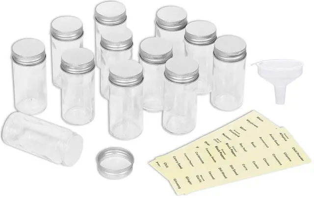 Alt view image 3 of 4 - 12-Pack 3 oz Glass Spice Jars, Round Bottles with Shaker Lids, Funnel and Labels for Seasoning & Storage