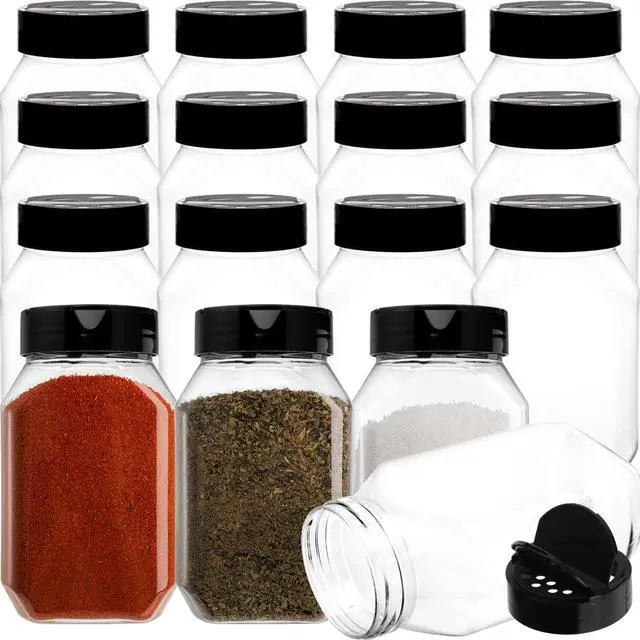 Main image of 16 Pack 17 OZ Plastic Spice Containers, Large Seasoning Jars with Shaker Lids, Reusable Empty Storage Bottle for Kitchen Storing Spice, Powders