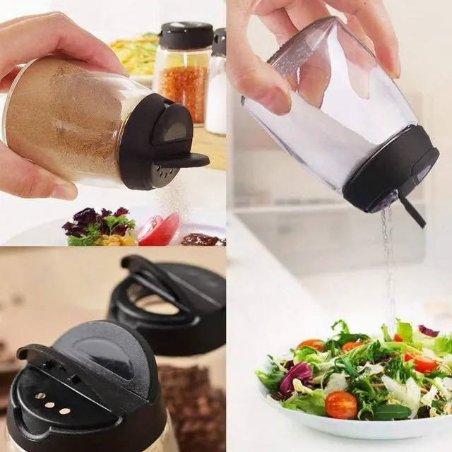 Main image of Glass Spice Jars, Double Lids Seasoning Shakers Glass Bottles Spice Shakers Sifter Barbecue Salt & Pepper Shaker Container (4PCS