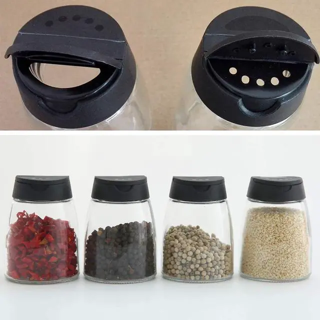 Alt view image 3 of 6 - Glass Spice Jars, Double Lids Seasoning Shakers Glass Bottles Spice Shakers Sifter Barbecue Salt & Pepper Shaker Container (4PCS