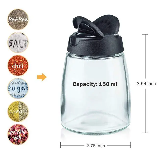 Alt view image 2 of 6 - Glass Spice Jars, Double Lids Seasoning Shakers Glass Bottles Spice Shakers Sifter Barbecue Salt & Pepper Shaker Container (4PCS