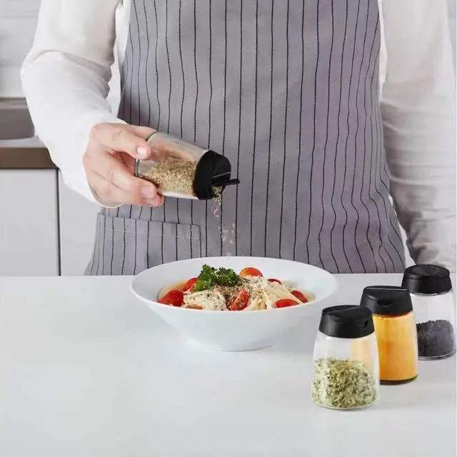 Alt view image 6 of 6 - Glass Spice Jars, Double Lids Seasoning Shakers Glass Bottles Spice Shakers Sifter Barbecue Salt & Pepper Shaker Container (4PCS