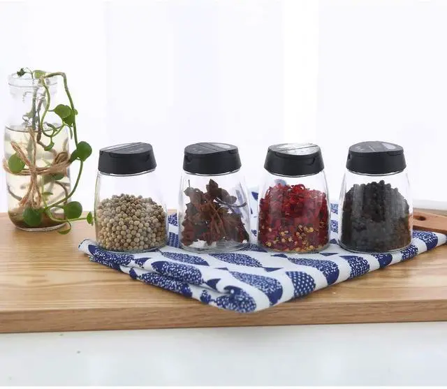 Alt view image 5 of 6 - Glass Spice Jars, Double Lids Seasoning Shakers Glass Bottles Spice Shakers Sifter Barbecue Salt & Pepper Shaker Container (4PCS