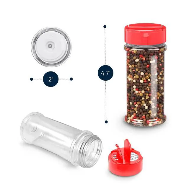 Alt view image 2 of 7 - 12 Pack 5.5 Oz Plastic Spice Jars with Red Cap, Clear and Safe Plastic Bottle Containers with Shaker Lids for Storing Spice, Herbs and Seasoning Powders, BPA Free, Made in USA