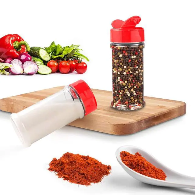Alt view image 5 of 7 - 12 Pack 5.5 Oz Plastic Spice Jars with Red Cap, Clear and Safe Plastic Bottle Containers with Shaker Lids for Storing Spice, Herbs and Seasoning Powders, BPA Free, Made in USA