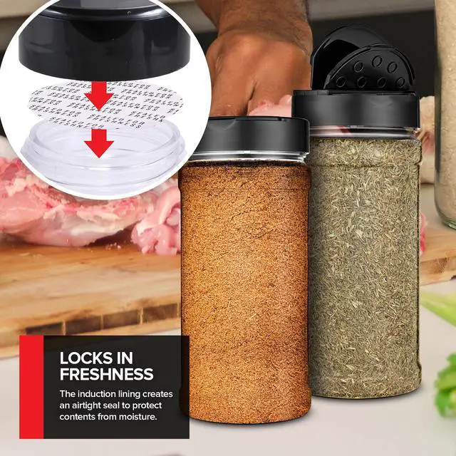 Alt view image 6 of 7 - 6 Pack 16 oz Plastic Spice Jars, Empty Seasoning Containers for Homemade Rub, Spices, Glitter, and More, Small Spice Containers with Black Shaker Lids and Heat-Induction Liner, Clear Spice Jars