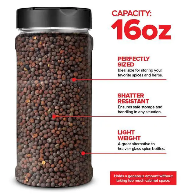 Alt view image 3 of 7 - 6 Pack 16 oz Plastic Spice Jars, Empty Seasoning Containers for Homemade Rub, Spices, Glitter, and More, Small Spice Containers with Black Shaker Lids and Heat-Induction Liner, Clear Spice Jars