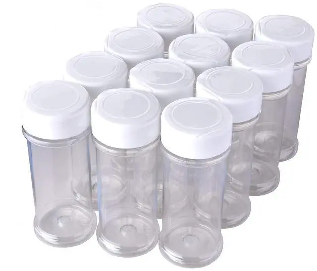 Main image of 12 Pack of 6 Oz. Empty Clear Plastic Spice Bottles with White Sprinkle Top Lids For Storing and Dispensing Salt, Sweeteners and Spices - Food-Grade Spice Jars for Kitchen and Home Spice Organization