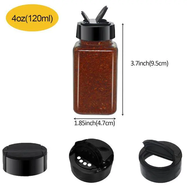 Alt view image 2 of 6 - 24 Pack 4oz Clear Plastic Spice Jars With Black Plastic Lids, Square Spice Bottles, Seasoning Containers with Chalk Labels, Pen, Funnel, Spice Containers For Kitchen Cabinet