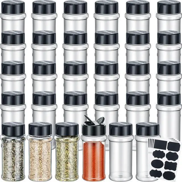 Main image of 36 Pack 3 oz Clear Plastic Spice Jars with Label and Shaker Lids Empty Spice Bottles Seasoning Containers Seasoning Jars Shaker Condiment Pots for Pepper Herbs Powders(Black)