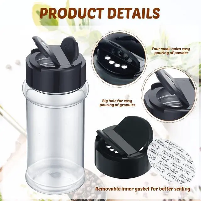 Alt view image 2 of 6 - 36 Pack 3 oz Clear Plastic Spice Jars with Label and Shaker Lids Empty Spice Bottles Seasoning Containers Seasoning Jars Shaker Condiment Pots for Pepper Herbs Powders(Black)