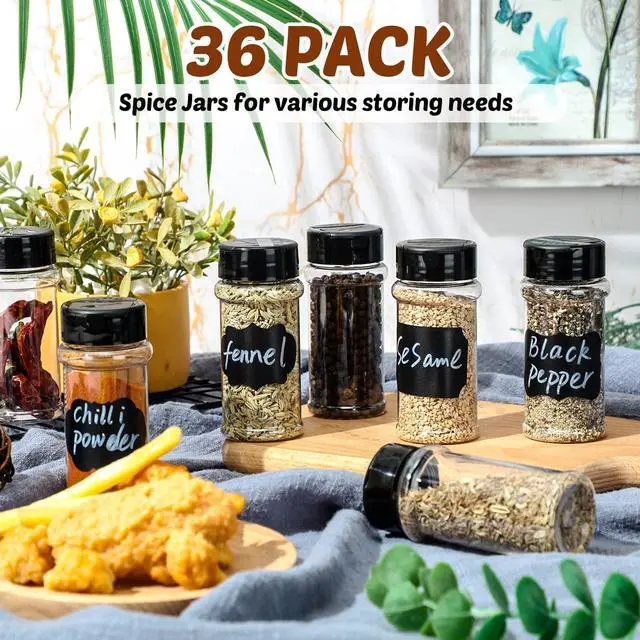 Alt view image 5 of 6 - 36 Pack 3 oz Clear Plastic Spice Jars with Label and Shaker Lids Empty Spice Bottles Seasoning Containers Seasoning Jars Shaker Condiment Pots for Pepper Herbs Powders(Black)
