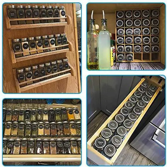 Alt view image 5 of 7 - 14 Pcs Glass Spice Jars with Spice Labels - 4oz Empty Square Spice Bottles - Shaker Lids and Airtight Metal Caps - Chalk Marker and Silicone Collapsible Funnel Included