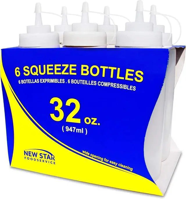 Main image of 32 oz Clear Squeeze Bottle, Wide Mouth, Pack of 6