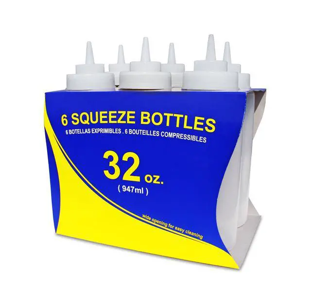 Alt view image 4 of 7 - 32 oz Clear Squeeze Bottle, Wide Mouth, Pack of 6