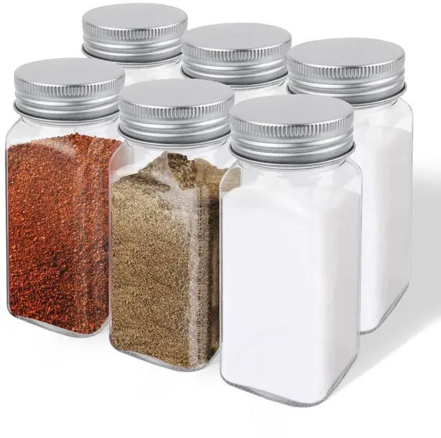 Main image of 4oz Glass Spice Bottles with Shaker Lids, Restaurant & Home Kitchen Storage | Square Air-Tight Containers for Spices, Salt, Pepper (Set of 6, 120ml)