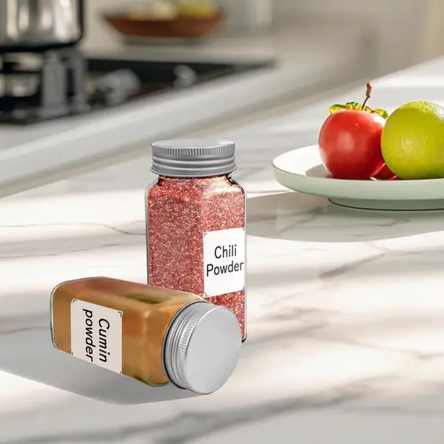 Alt view image 3 of 5 - 4oz Glass Spice Bottles with Shaker Lids, Restaurant & Home Kitchen Storage | Square Air-Tight Containers for Spices, Salt, Pepper (Set of 6, 120ml)