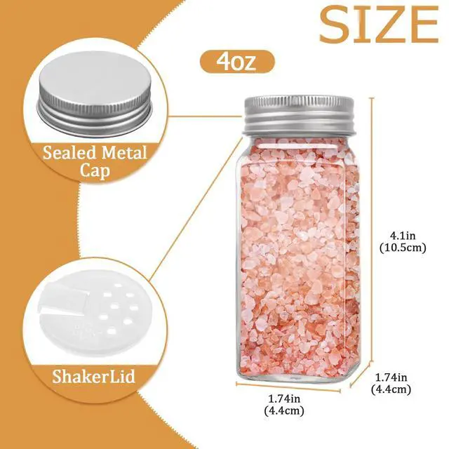 Alt view image 2 of 5 - 4oz Glass Spice Bottles with Shaker Lids, Restaurant & Home Kitchen Storage | Square Air-Tight Containers for Spices, Salt, Pepper (Set of 6, 120ml)
