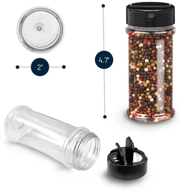 Alt view image 2 of 7 - Plastic Spice Jars Bottle Containers with Black Cap, 5.5Oz, 12 Pack