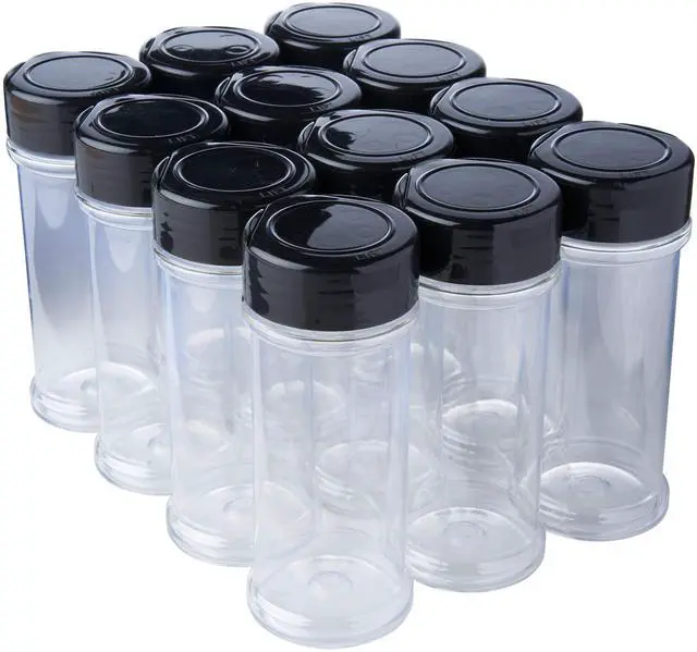 Alt view image 2 of 7 - 12 Pack of 6 Oz. Empty Clear Plastic Spice Bottles with Black Top Lids For Storing and Dispensing Salt, Sweeteners and Spices - Food-Grade Spice Jars for Kitchen and Home Spice Organization