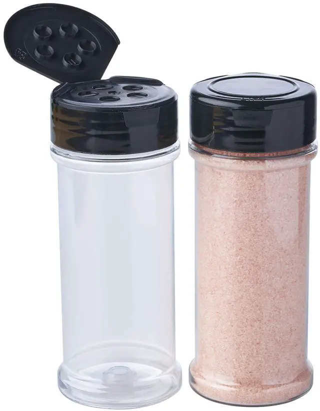 Alt view image 3 of 7 - 12 Pack of 6 Oz. Empty Clear Plastic Spice Bottles with Black Top Lids For Storing and Dispensing Salt, Sweeteners and Spices - Food-Grade Spice Jars for Kitchen and Home Spice Organization