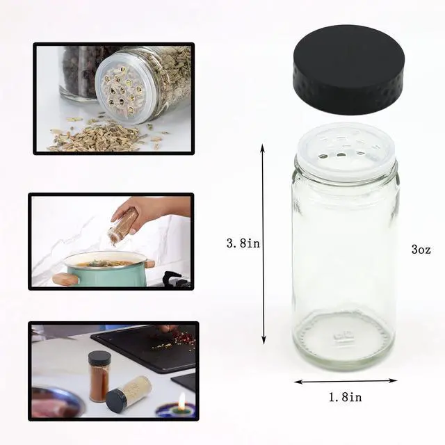 Alt view image 2 of 7 - 6pcs Black Spice Jars, 3 oz Glass Seasoning Bottles, Spices Container, Empty Spice Jars,Round Spice Bottles with Airtight Plastic Caps with Shaker Lids