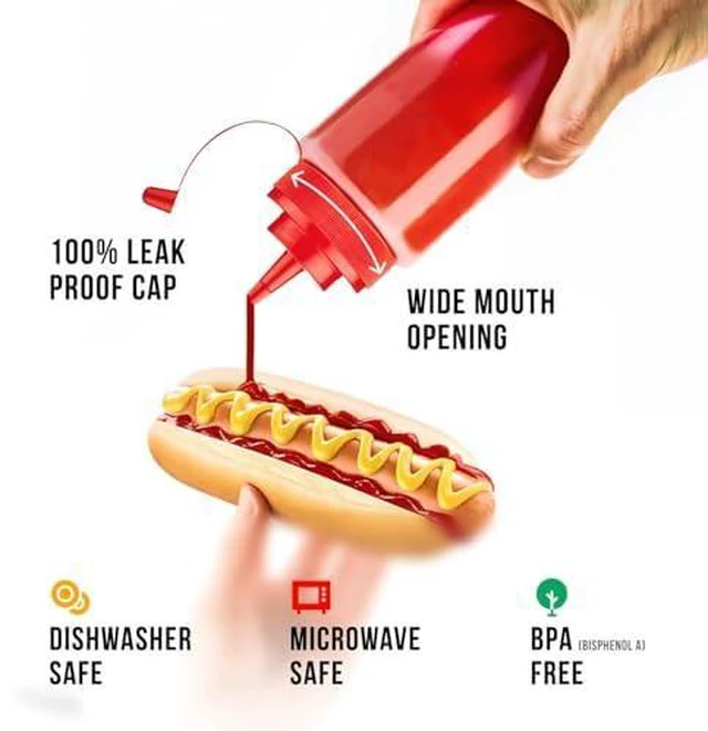 Alt view image 2 of 7 - 12 oz Condiment Squeeze Bottles for Sauces - Leak Proof Oil, Syrup, Dressing Squirt Bottles - 3 Pack